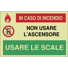segnaletica adesiva fotoluminescente - divieto uso ascensore in caso di incendio 